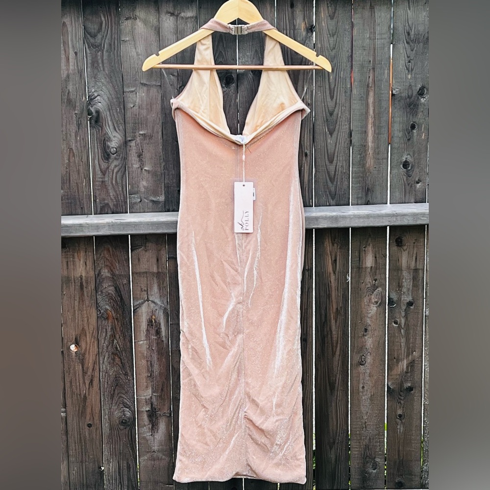 OH POLLY Plunge Neck Halter MIDI Dress In Rose Gold NWT - Picture 15 of 16